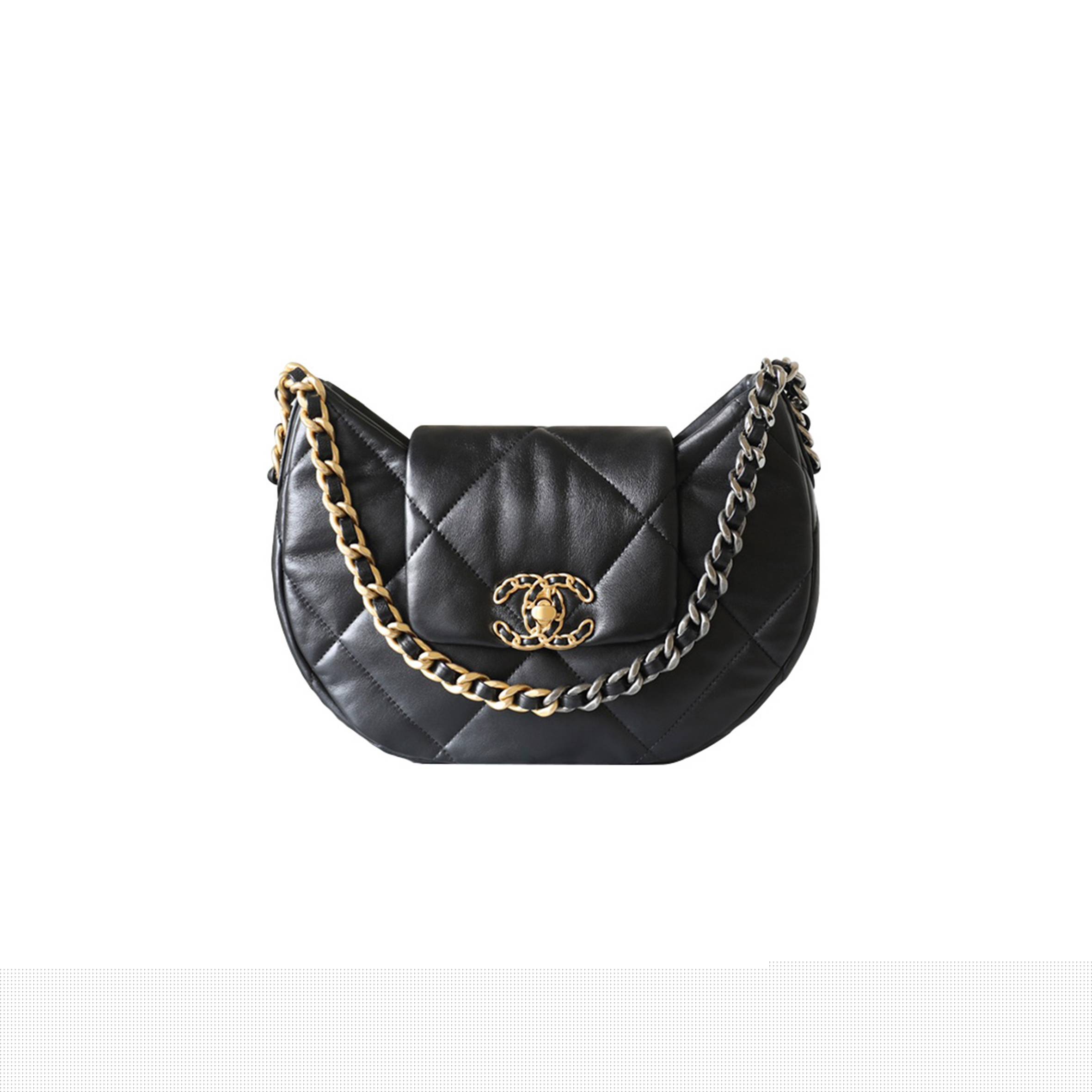 Ch*el master 19 hobo bag black lambskin mixed metal hardware as4638 (30*21*7.5cm)